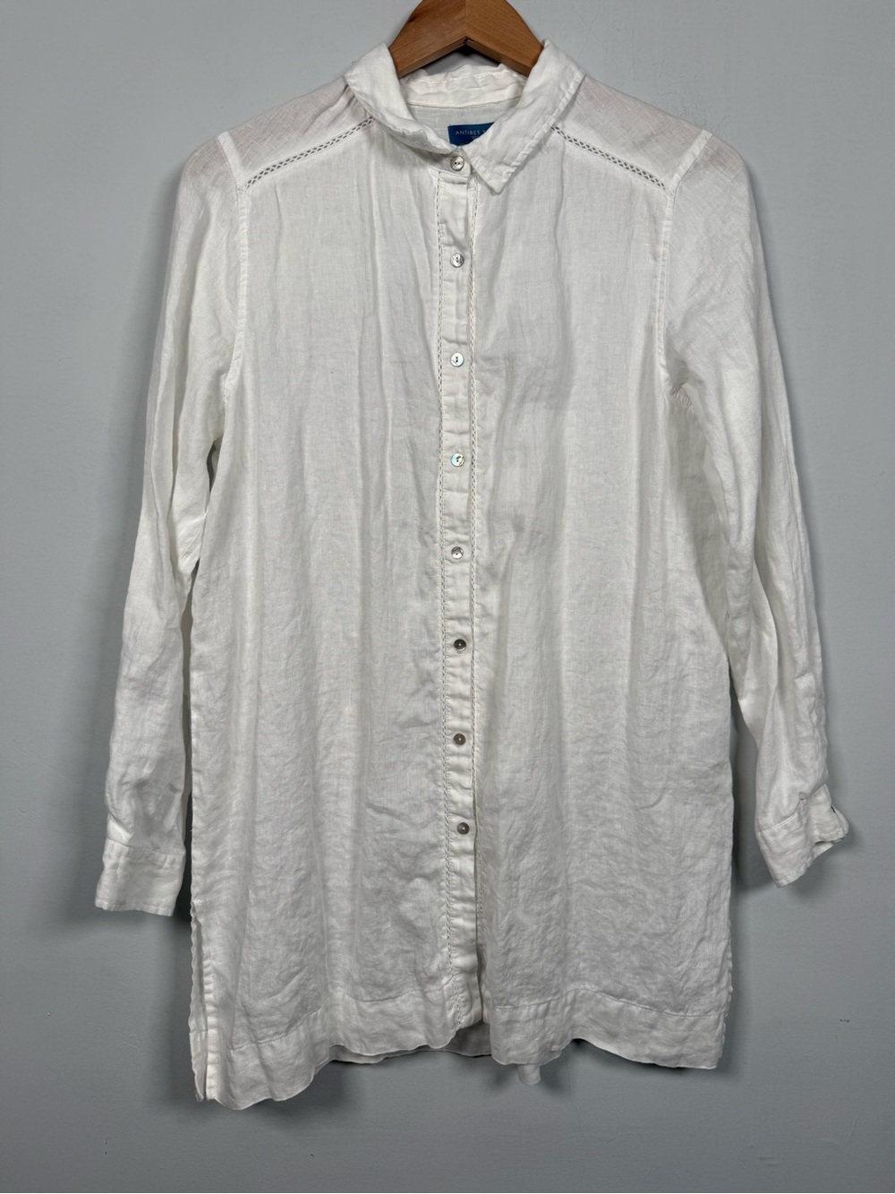 Antibes Blanc 100% Linen Button-Down Tunic Shirt, Size M, Great Condition